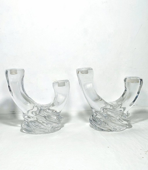 Pair of crystal candlesticks. Spain, 1970s.