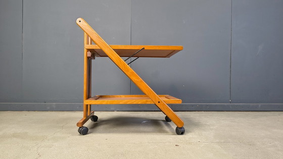 Image 1 of Chariot de service pliable en bois, style italien vintage, années 1980