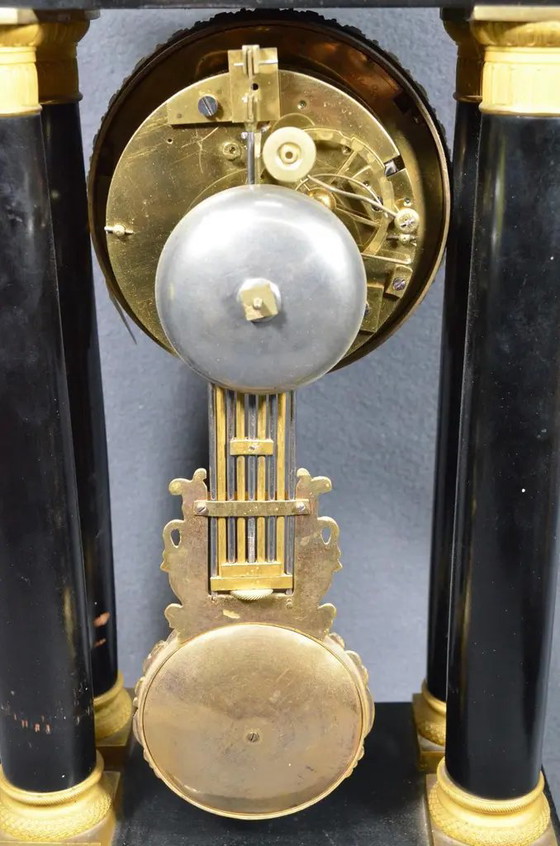 French Napoleon III Ebonized Wood Portico Mantel Clock, Circa 1860 – Brass (photo 3 of 13)