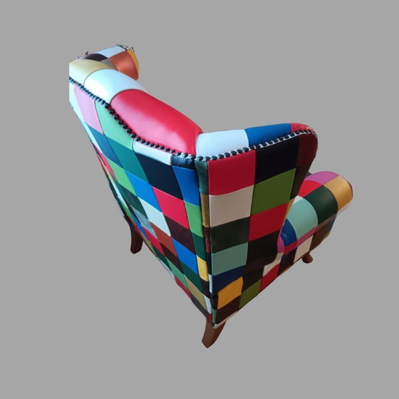 Image 1 of Chesterfield Fauteuil in Patchwork Leder Met Certificaat