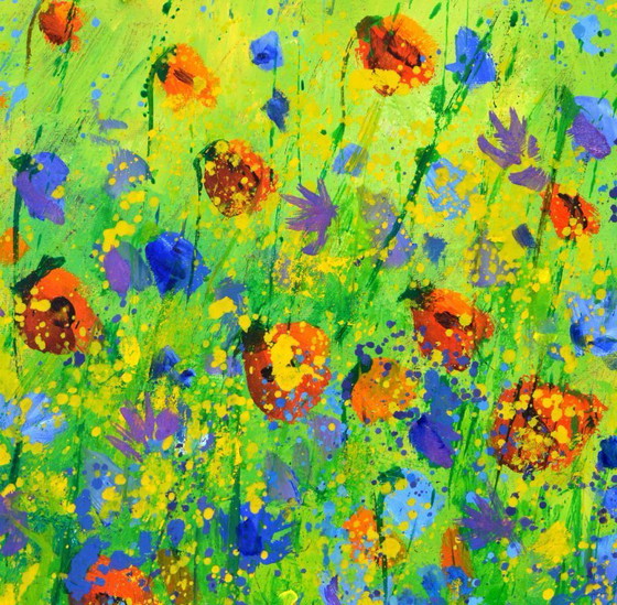 Image 1 of Red poppies, blue cornflowers