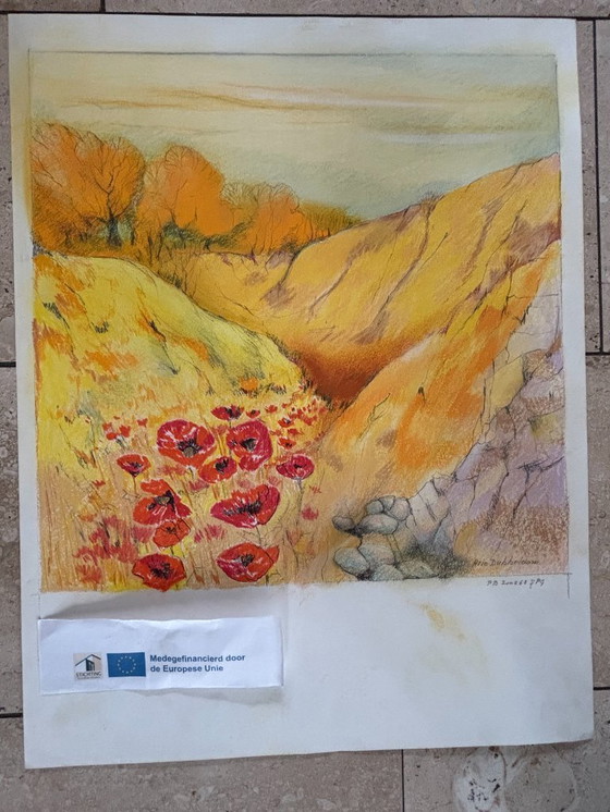 Image 1 of 10x landschappen, acryl op papier, niet ingelijst