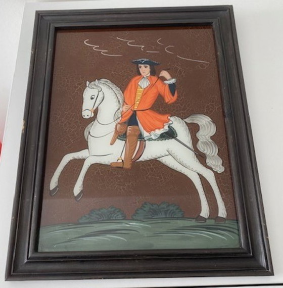Image 1 of Reverse painting 2 beautiful paintings (19th century) riders on horseback