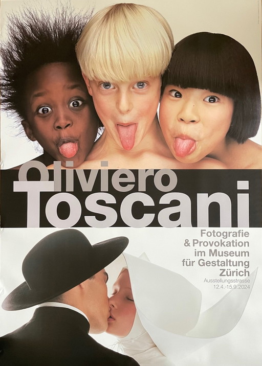 Oliviero Toscani, Fotografía y provocación, Cartel de la exposición, Peter Scholl 2024, Uldry Ag, Hinterkappelen