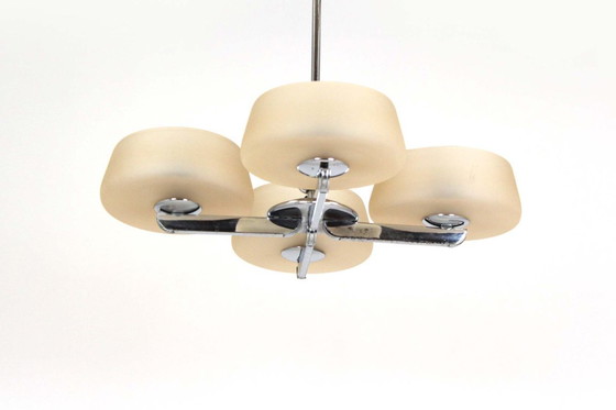 Image 1 of Lámpara de araña Art Déco cromada de ESC Zukov, Checoslovaquia, década de 1930