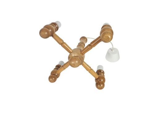 Deens design - kroonluchter -  4 armen hanglamp - grenen - 90's