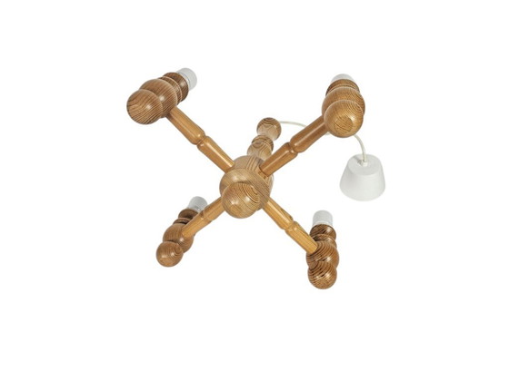 Image 1 of Deens design - kroonluchter -  4 armen hanglamp - grenen - 90's