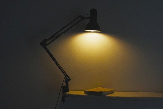 Image 1 of  Fase Architect Desk Lamp 1980s Spanish Adjustable Swing Arm Green Lamp Vintage Clamp Task Light Mid Century Industrial Lighting