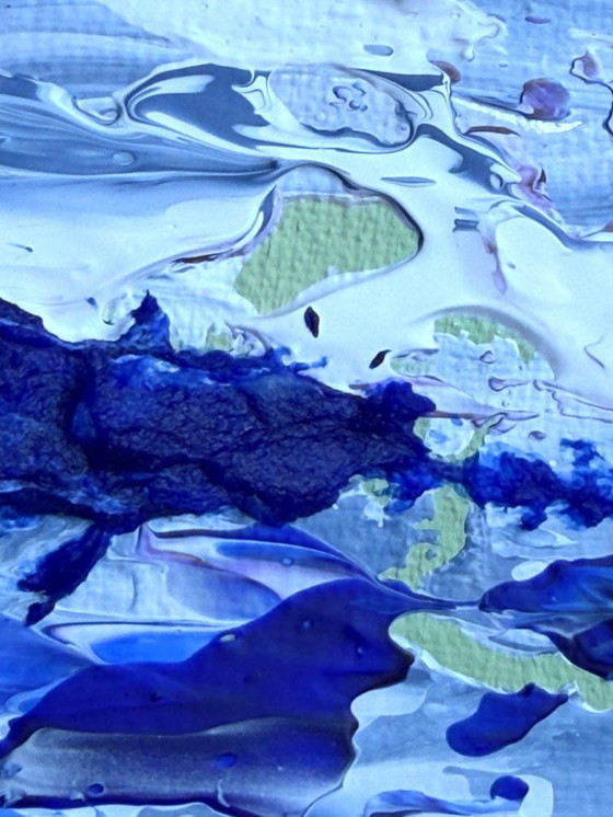 Image 1 of VOLT ultramarine - abstract schilderij blauw wit zilver – klein modern kunstwerk