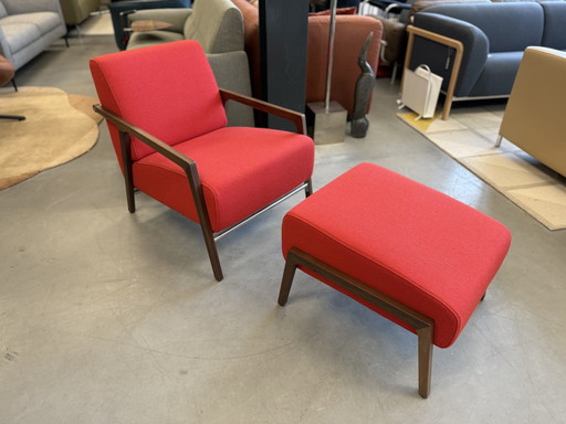 Harvink Splinter Sessel mit Hocker Nussbaum Hallingdal Stoff