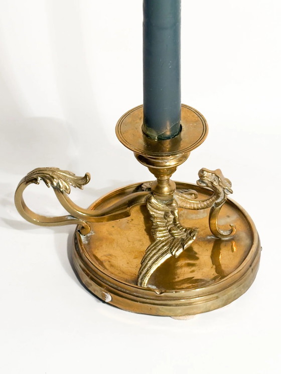 Einzelner Kerzenständer mit Drachen aus vergoldeter Bronze, spätes 19. Jahrhundert, Dekorative Objekte (Foto 8 von 9)
