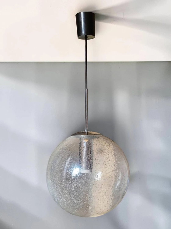 Blown glass bubble suspension globe, chrome mount – Pendant lamps, Crystal, Metal, Space Age (photo 2 of 9)