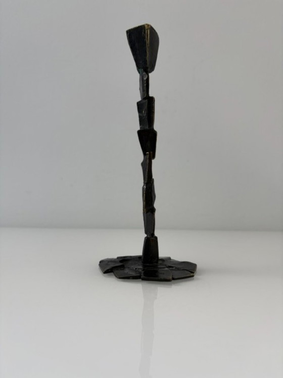 Vintage Brutalist Candle Holder with Patina, Metal, Brown, Abstract (photo 3 of 14)