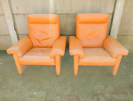 Twee club durlet zetels - relaxzetel- vintage model - cognac -rundsleer