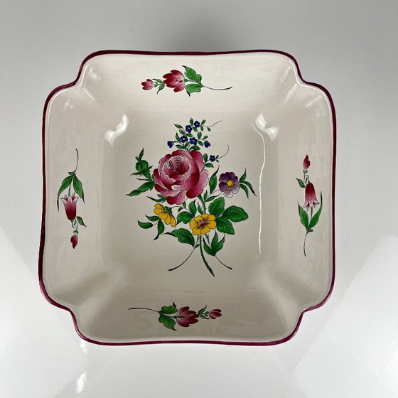 Vierkante Saladeschaal, Model Réverbère van KG Lunéville, Rozenpatroon – Servies, Ceramic (photo 3 of 7)