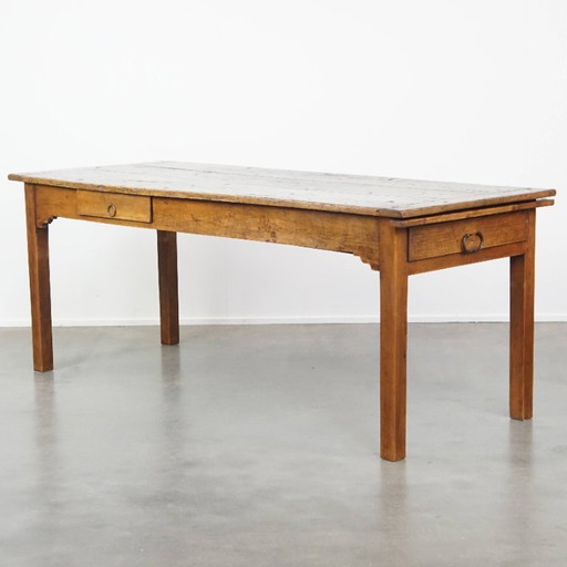 Ancienne table de salle à manger française du début du 19ème siècle avec deux tiroirs et une planche à pain / plateau extensible