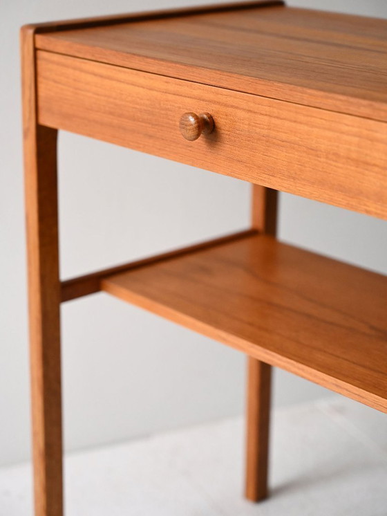 Image 1 of Scandinavian Vintage Teak Nightstand with Shelf
