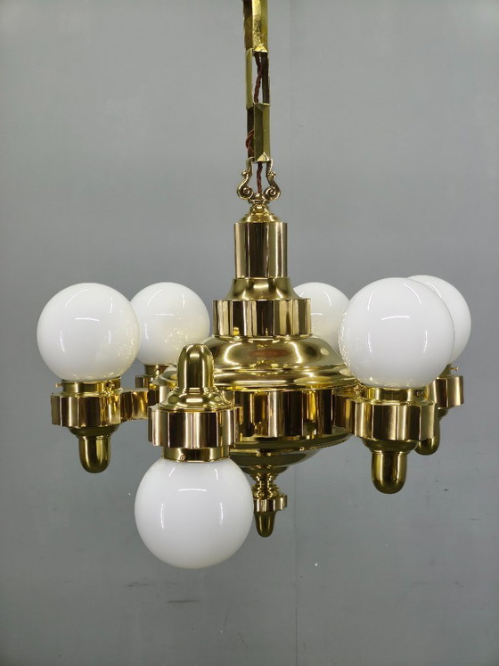 Image 1 of Lustre Art Déco tchèque en laiton à double position de bras, années 1930
