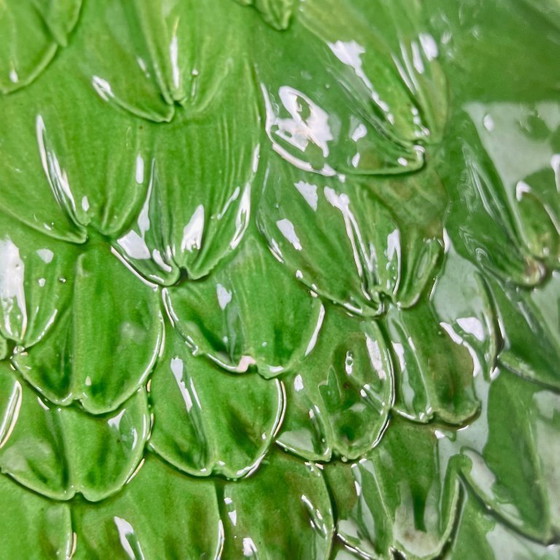 Image 1 of Vintage saladeset van groene artisjokbladeren met saladekom + 6 schalen, jaren 70