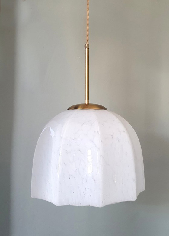 Vintage Large Pendant Lamp of Swirled Glass - Murano Style, Glashütte Limburg, Metal, Murano Glass, Gold (photo 10 of 17)