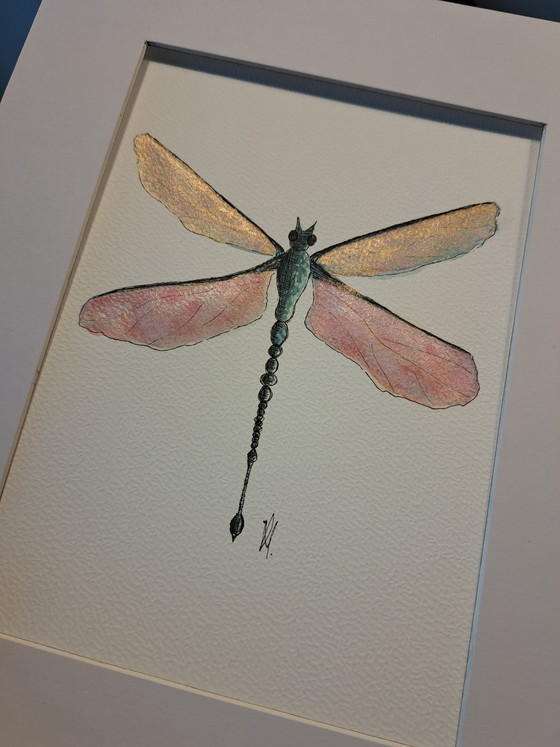 Image 1 of Watercolor painting Dragonfly, original in frame
