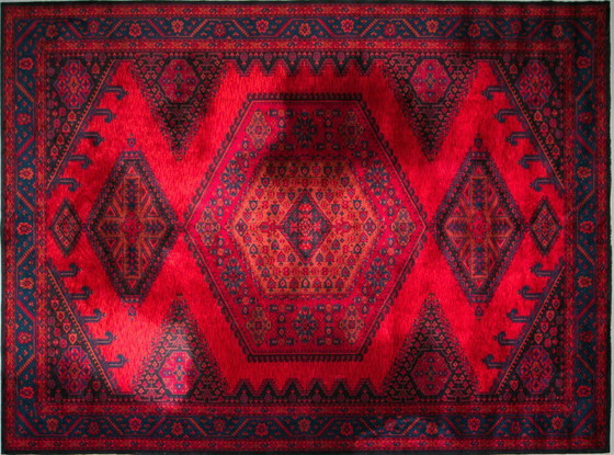 Image 1 of  Nahöstlicher Teppich aus rot-blauer Wolle im Tribal-Stil, 1950er Jahre