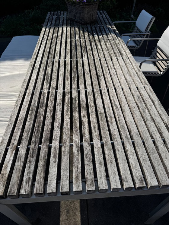 Image 1 of garden set, table, 3 chairs and 2 garden benches