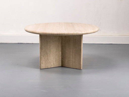 Mesa de centro circular vintage de travertino, años 70