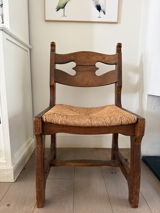 Chaise vintage brutaliste en chêne, attribuée à Guillerme et Chambron