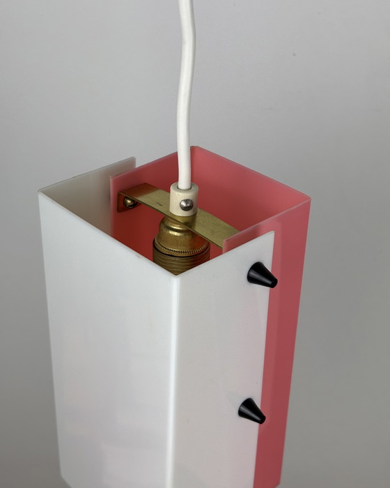 Image 1 of Lampada a sospensione Space Age, Acrilico, Anni '60, Metà secolo, Lampada vintage, Rosa-bianco, Germania, Anni '50, Pop Art, Min