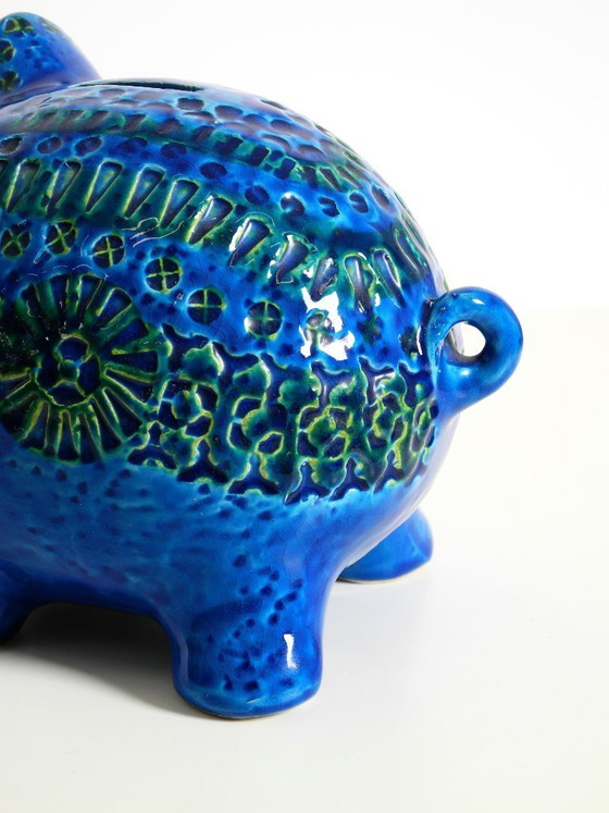 Image 1 of Beautiful 1960s large Rimini Blu ceramic pig money box by Aldo Londi for Bitossi Italy