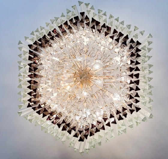 Image 1 of Weelderige kroonluchter van Paolo Venini voor Vivarini, Muranoglas/Prismaglas, Italië, jaren 70, op maat gemaakt
