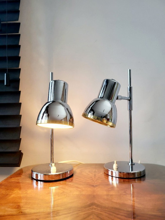 Image 1 of Juego de lámparas de mesa cromadas de mediados de siglo, S. A. Boulanger, década de 1970