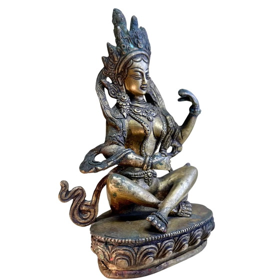 Saraswati tibetana antigua – Principios del siglo XX (aprox. 1920) – Bronce macizo dorado – 20,7 cm / 1,8 kg (photo 2 of 10)