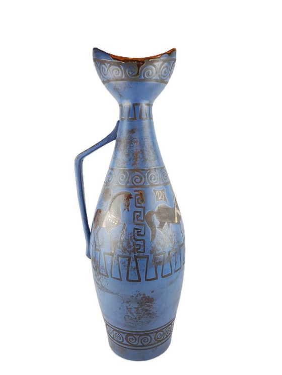 Image 1 of XL Vintage CERAMANO Keramische Handvat Vaas "Pergamon" Decor - Hanns Welling Ontwerp, West-Duits Aardewerk 1960