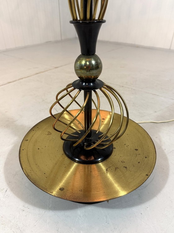 Image 1 of Austrian brass floor lamp with pleated lampshade 1940-50s