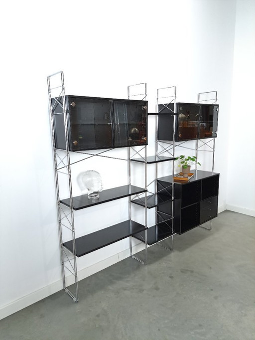 Armario modular Denka de diseño danés, soportes y estantes cromados