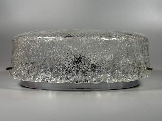 Image 1 of 1960s/70s Lamp, Light, Ceiling Light, Flush Mount Ice Glass, Hillebrand 60s