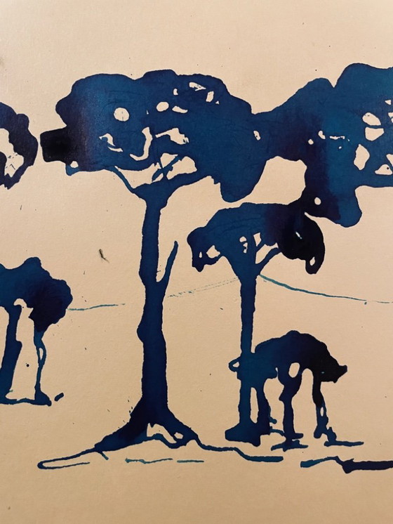 Image 1 of Dipinto ad acquerello monocromatico firmato "Pineta al crepuscolo"