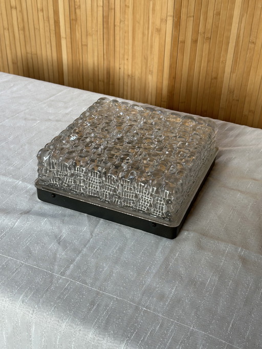 Lámpara de techo vintage vidrio relieve Rzb '60