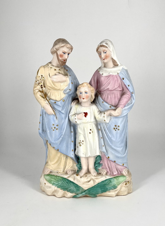 Image 1 of Groupe en porcelaine biscuit ancienne « Sainte Famille » – Sacré-Cœur – vers 1900, Art nouveau