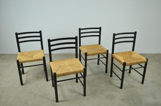 Image 1 of Mid-Central modern dining chairs with rush seats, 1960s