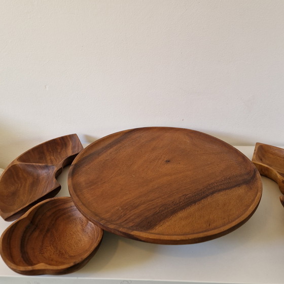 Image 1 of 1970er Teakholz-Nuss-Karussell-Snack-Drehteller