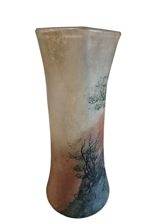 Glass Vase with Landscape Decor, legras, Green, Art Nouveau (photo 2 of 13)