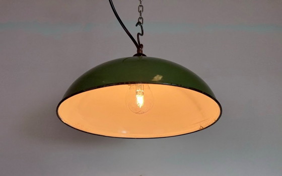 Image 1 of Industrial Green Enamel Factory Pendant Lamp, 1960s