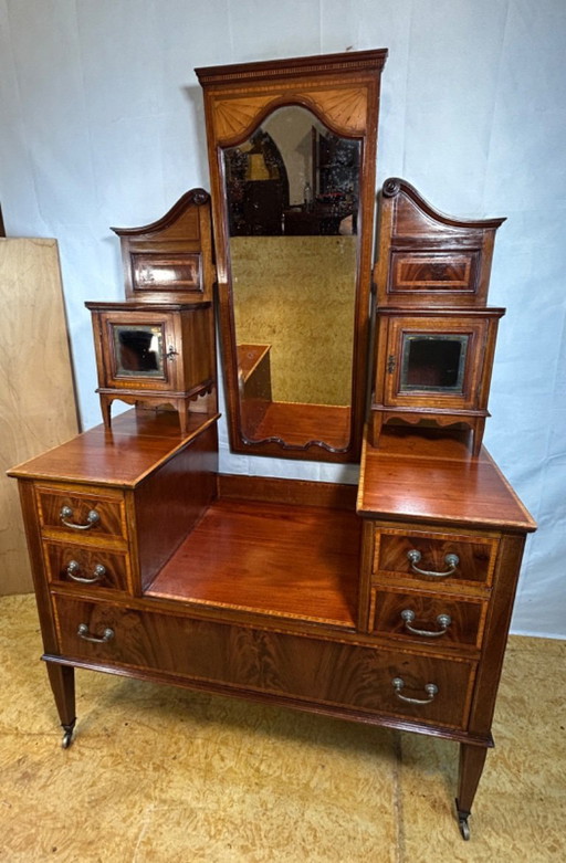 Edwardian Vintage Inlaid Console Hall Table / Dressing Table – 1900–1910  A stunning example of Edwardian craftsmanship