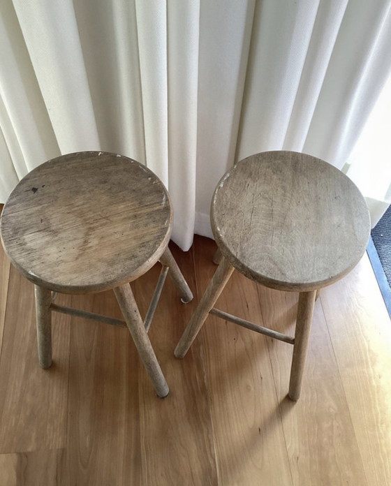 Image 1 of Set of vintage mid 20th century French stools - krukjes