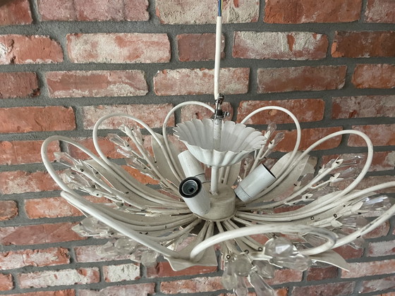 Image 1 of Plafondlamp met bloemenmotief en glazen ornamenten, jaren 50, Duitsland
