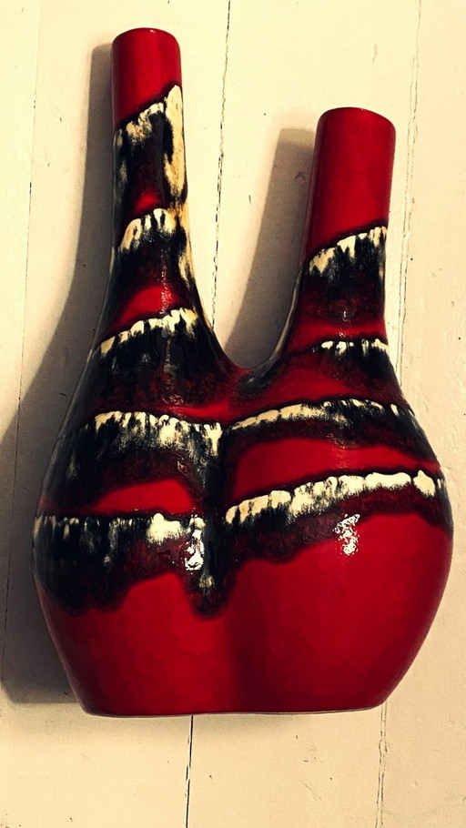 Vaso vintage di design della Germania Ovest – smalto rosso lava – ca. 1965–1975