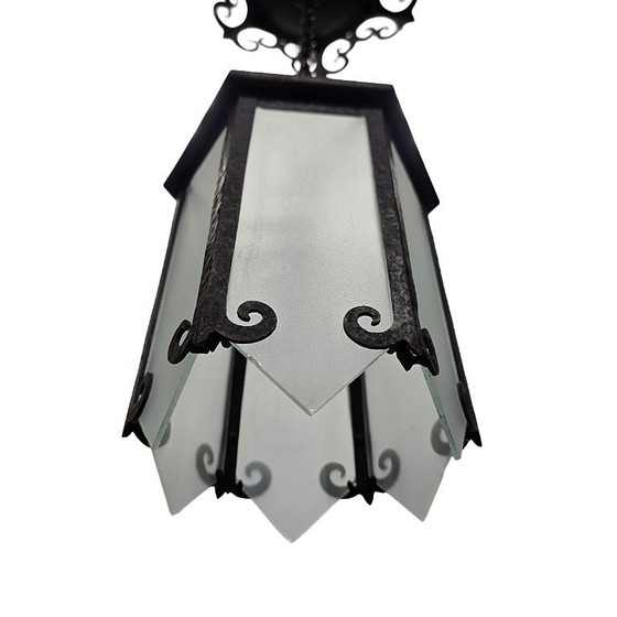 Wrought Iron Arts and Crafts Pendant Lamp, From Around 1900 – Glass (photo 4 of 7)